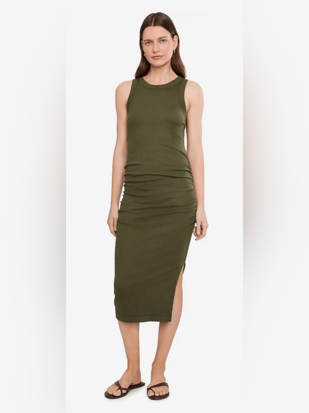 NWT Michael Stars Wren Ruched Midi in Dolma (Olive Green) Size L